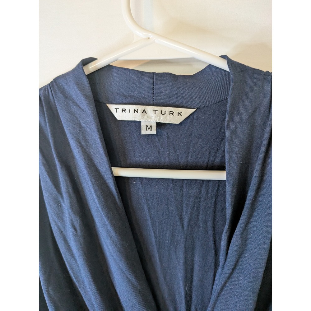 Trina Turk Womens Navy Blue Ruched Draped Surplice Sleeveless Blouse Size M - Picture 2 of 5